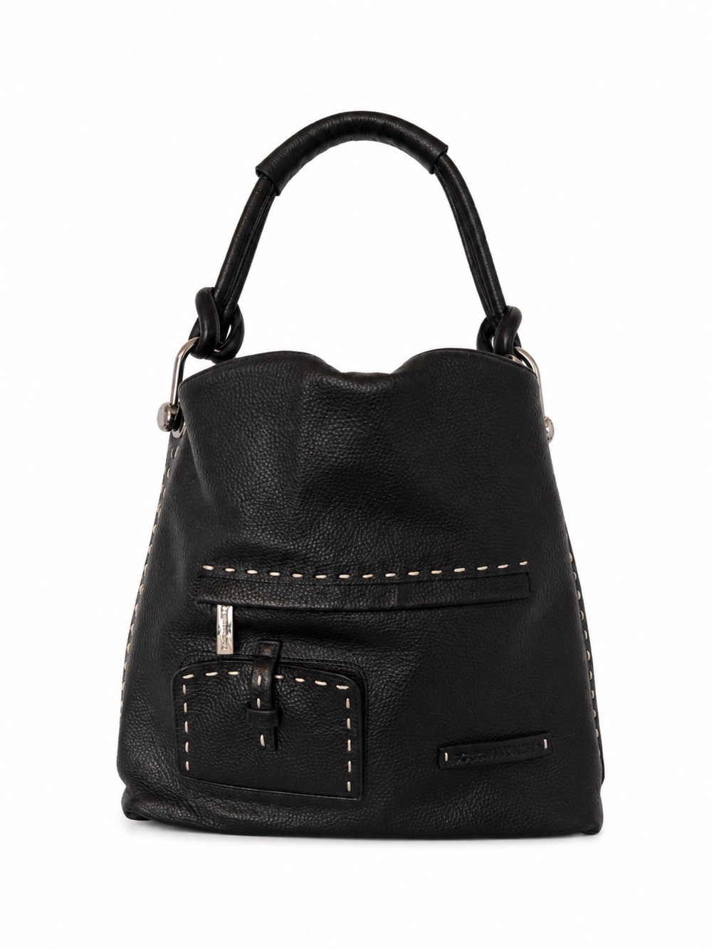BCBGMaxAzria Black Leather Shoulder Bag with Contrast Stitching